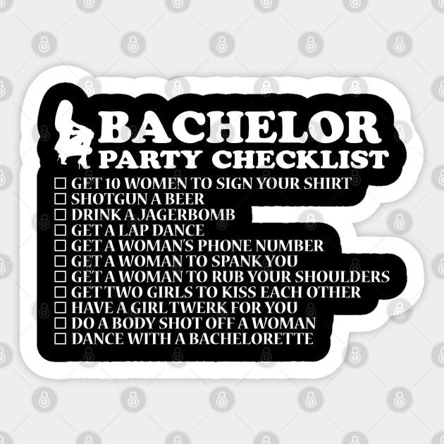 Bachelor Party Checklist Sticker by T-Shirt.CONCEPTS